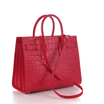 Saint Laurent Calfskin Crocodile Embossed Small Sac De Jour Rouge 3 of 11