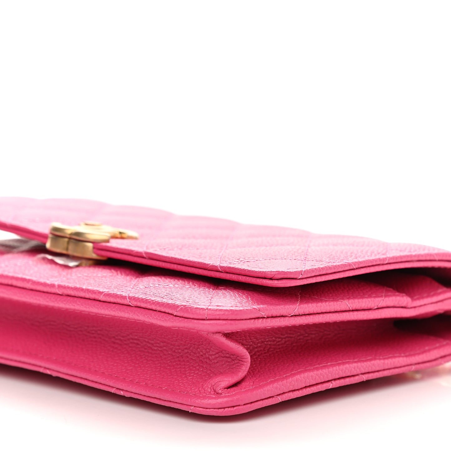 Shiny Caviar Quilted Chain Melody Wallet On Chain WOC Dark Pink