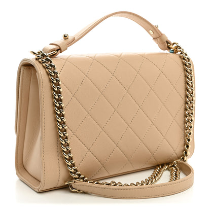 Chanel Grained Calfskin Quilted Medium Label Click Flap Bag Beige 2 of 10