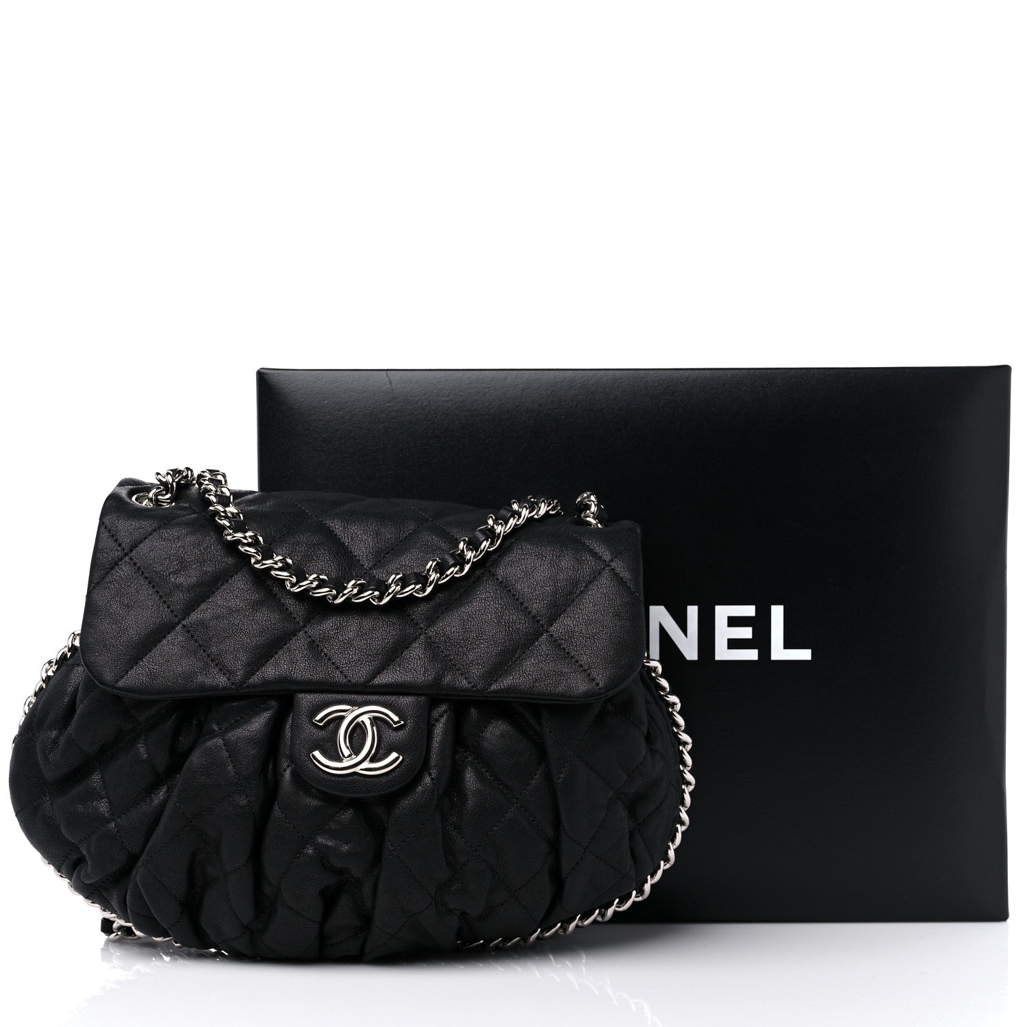 Chanel Washed Lambskin Quilted Medium Chain Around Messenger Black 10 of 10