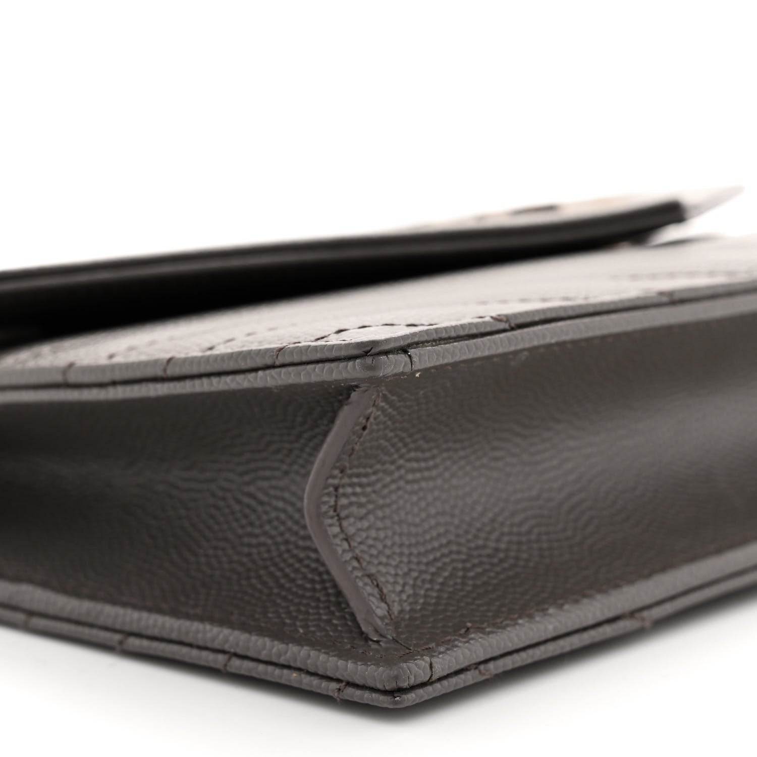 Saint Laurent Grain De Poudre Matelasse Chevron Monogram Envelope Chain Wallet Earth 9 of 10