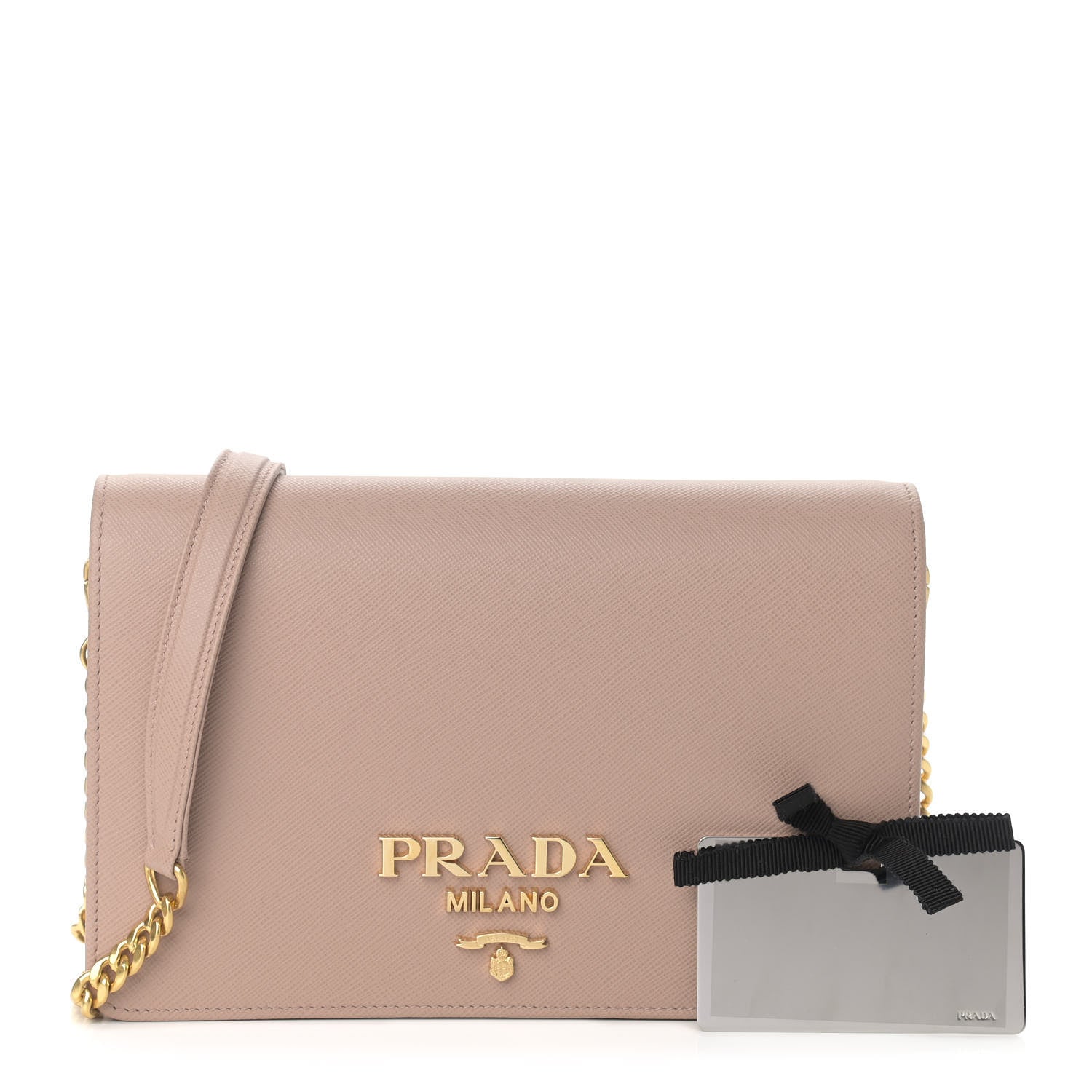 Prada Saffiano Lux Metal Logo Mini Chain Flap Crossbody Bag Cipria 1 of 8