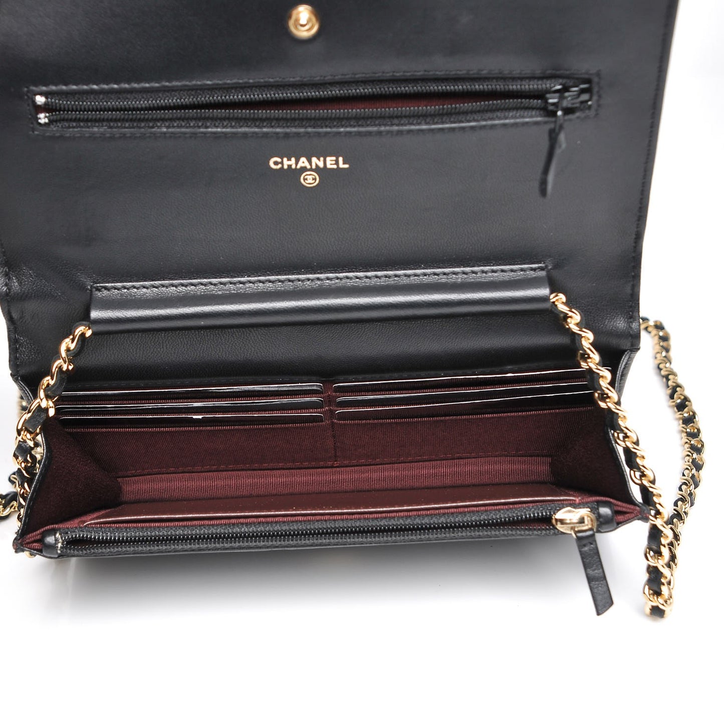 Lambskin Quilted Wallet On Chain WOC Black