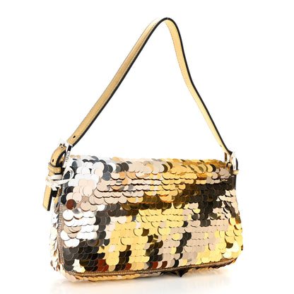 Fendi Sequin Paillettes Vitello Laminato Striped Baguette 1997 Oro Sfumato 3 of 11