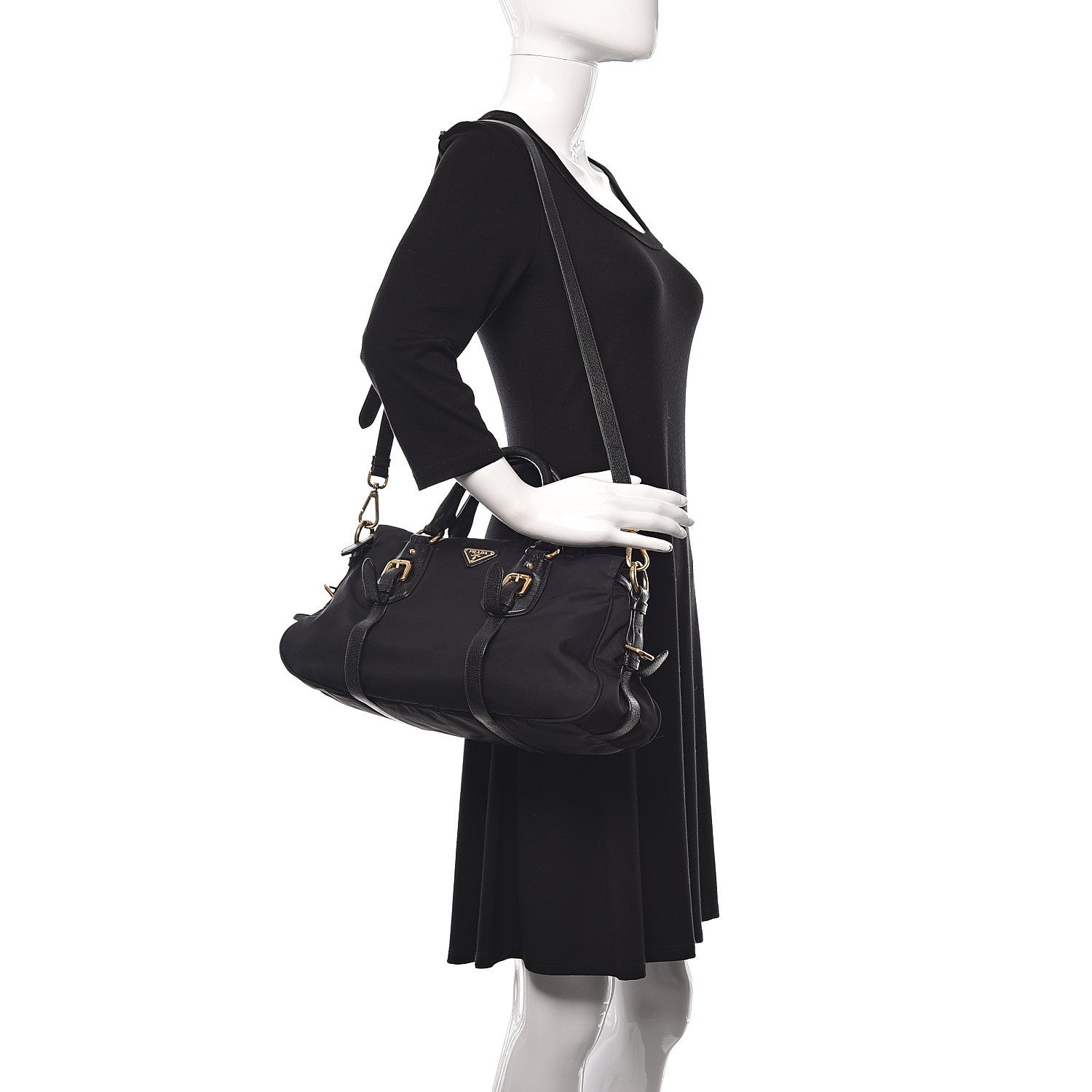 Prada Tessuto Nylon Calfskin Shopping Satchel Black 2 of 9