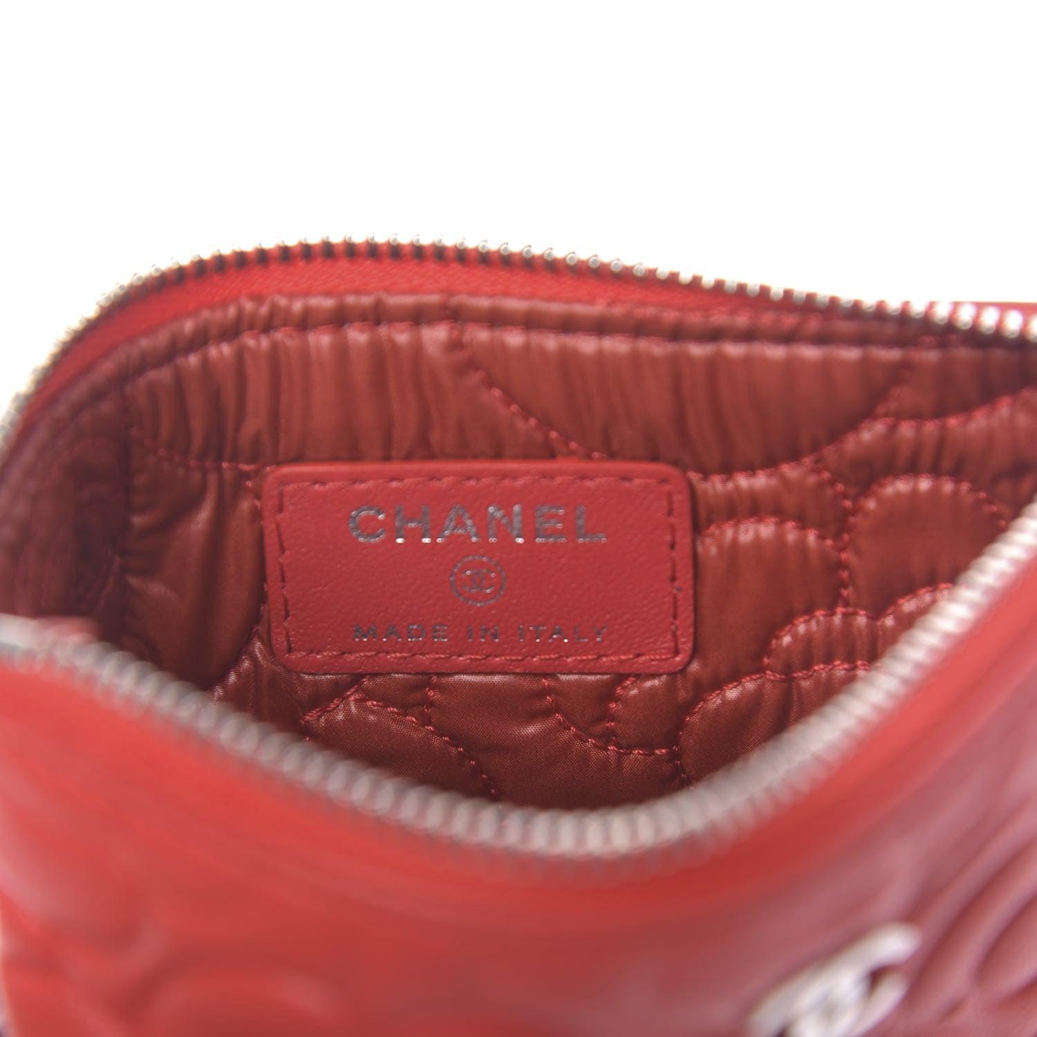 Chanel Goatskin Camellia Embossed Cosmetic Pouch Red 6 of 7