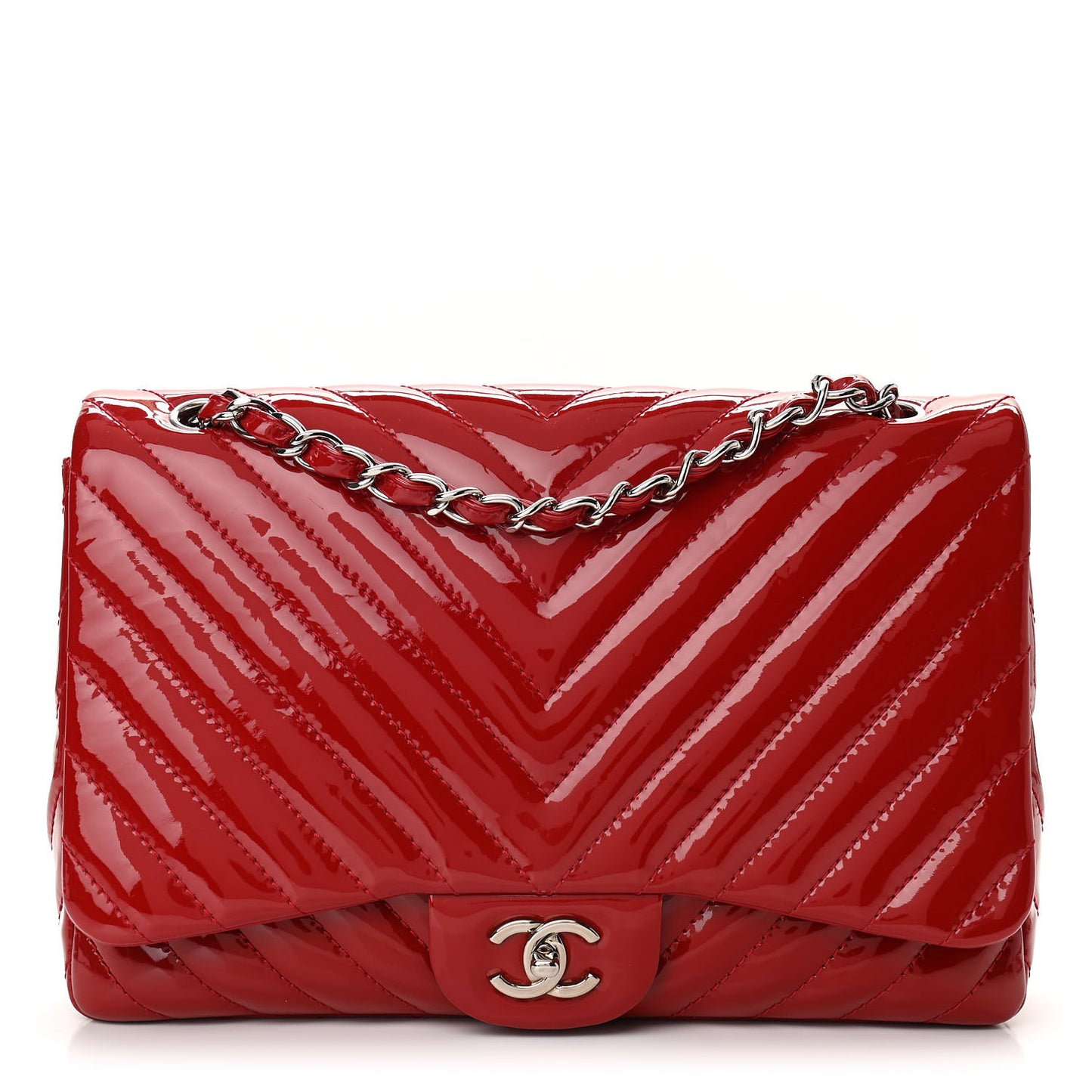 Patent Chevron Quilted Jumbo Single Flap Red