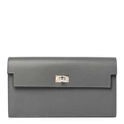 Hermes Madame Calfskin Kelly Pocket Long Wallet Gris Meyer 1 of 8