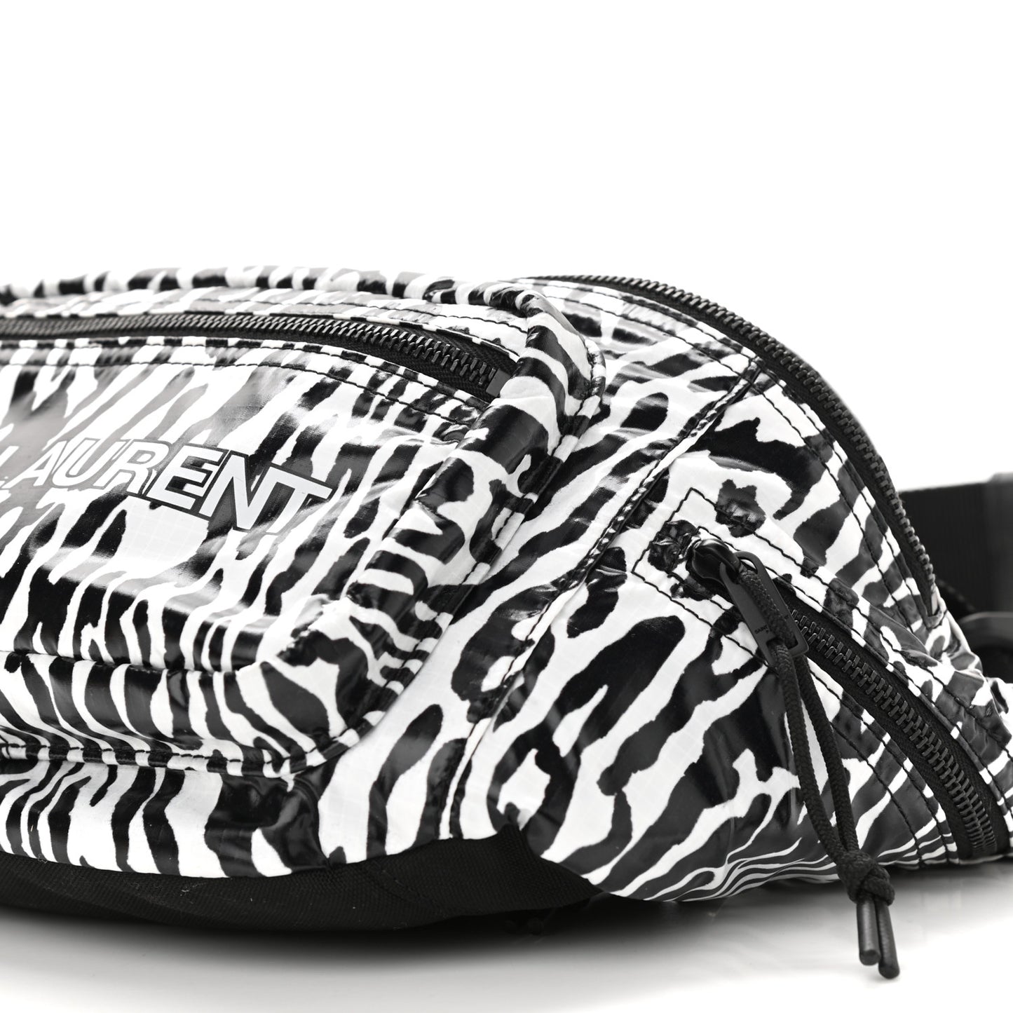 Nylon Leopard Print Belt Bag Black White