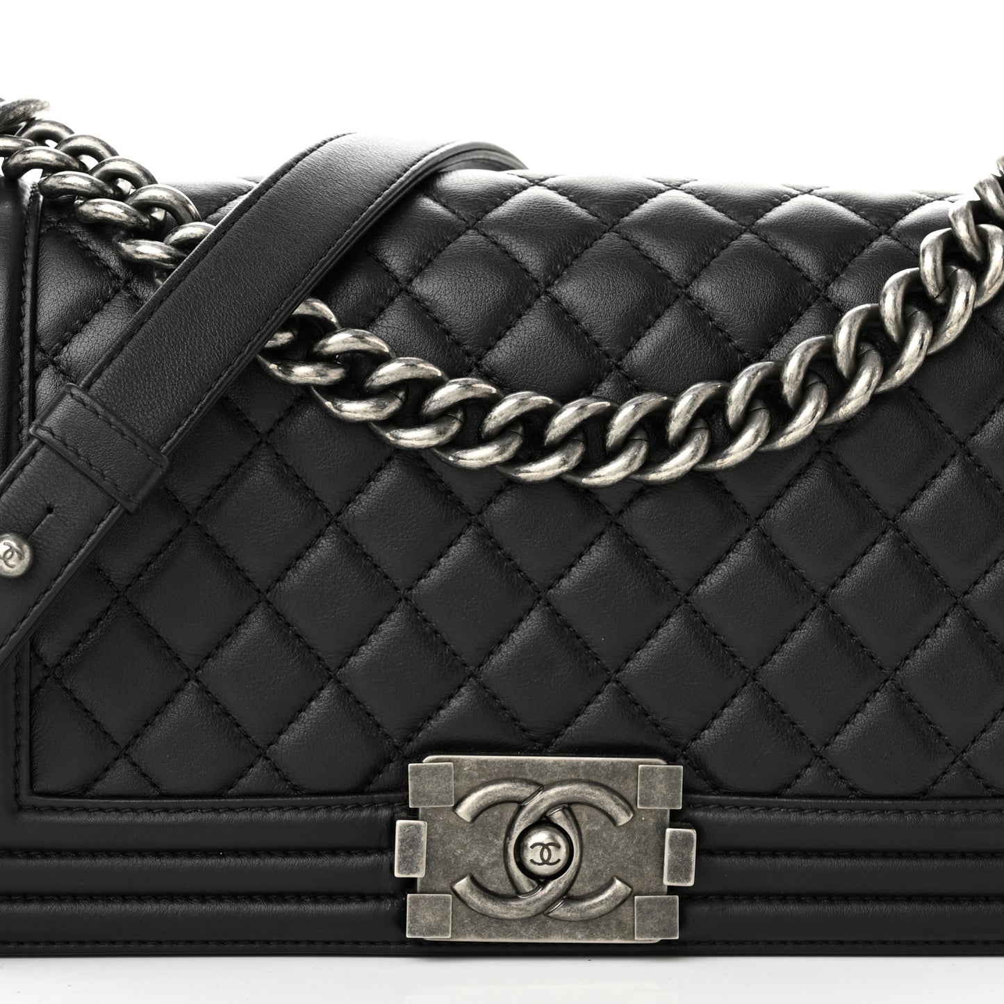 Calfskin Quilted Medium Boy Flap Black