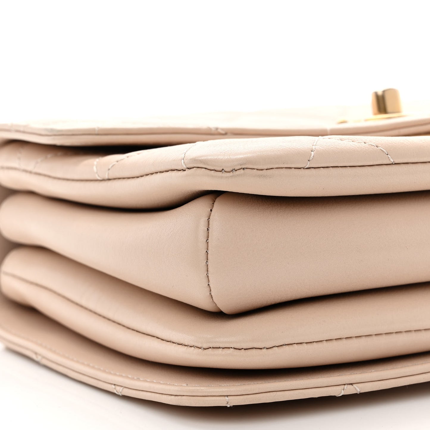 Calfskin Quilted Metal Small Top Handle Envelope Flap Beige