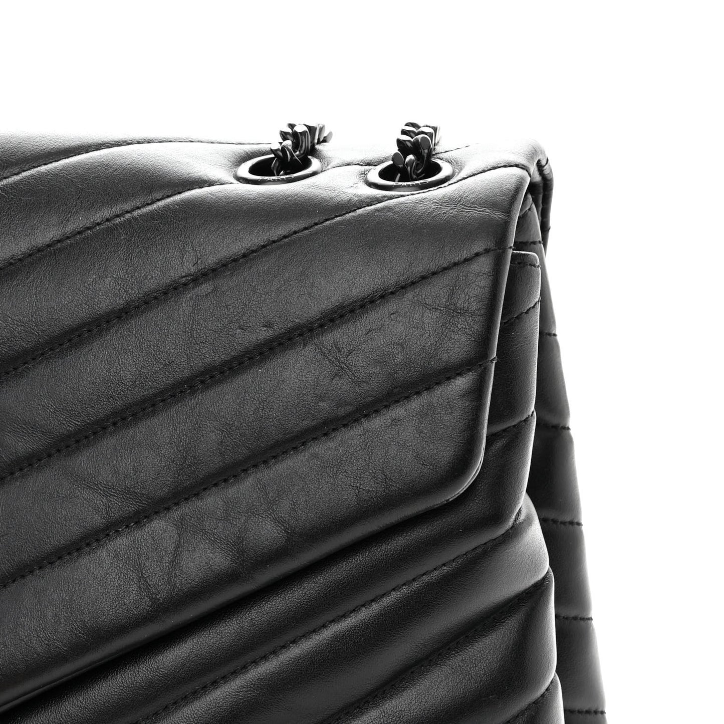 Calfskin Y Quilted Monogram Monochrome Medium Loulou Chain Satchel Black