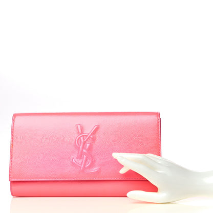 Saint Laurent Textured Patent Monogram Large Belle De Jour Clutch Pink 2 of 12