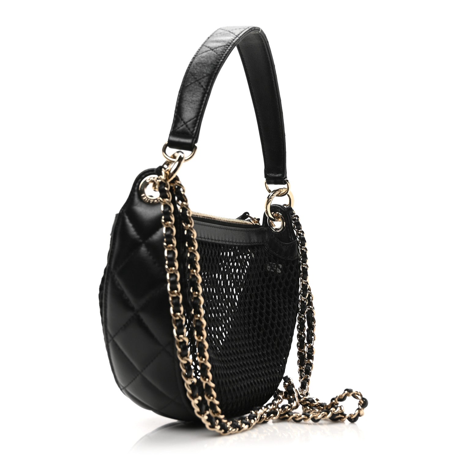 Chanel Mesh Shiny Lambskin Chain Hobo Black 4 of 11