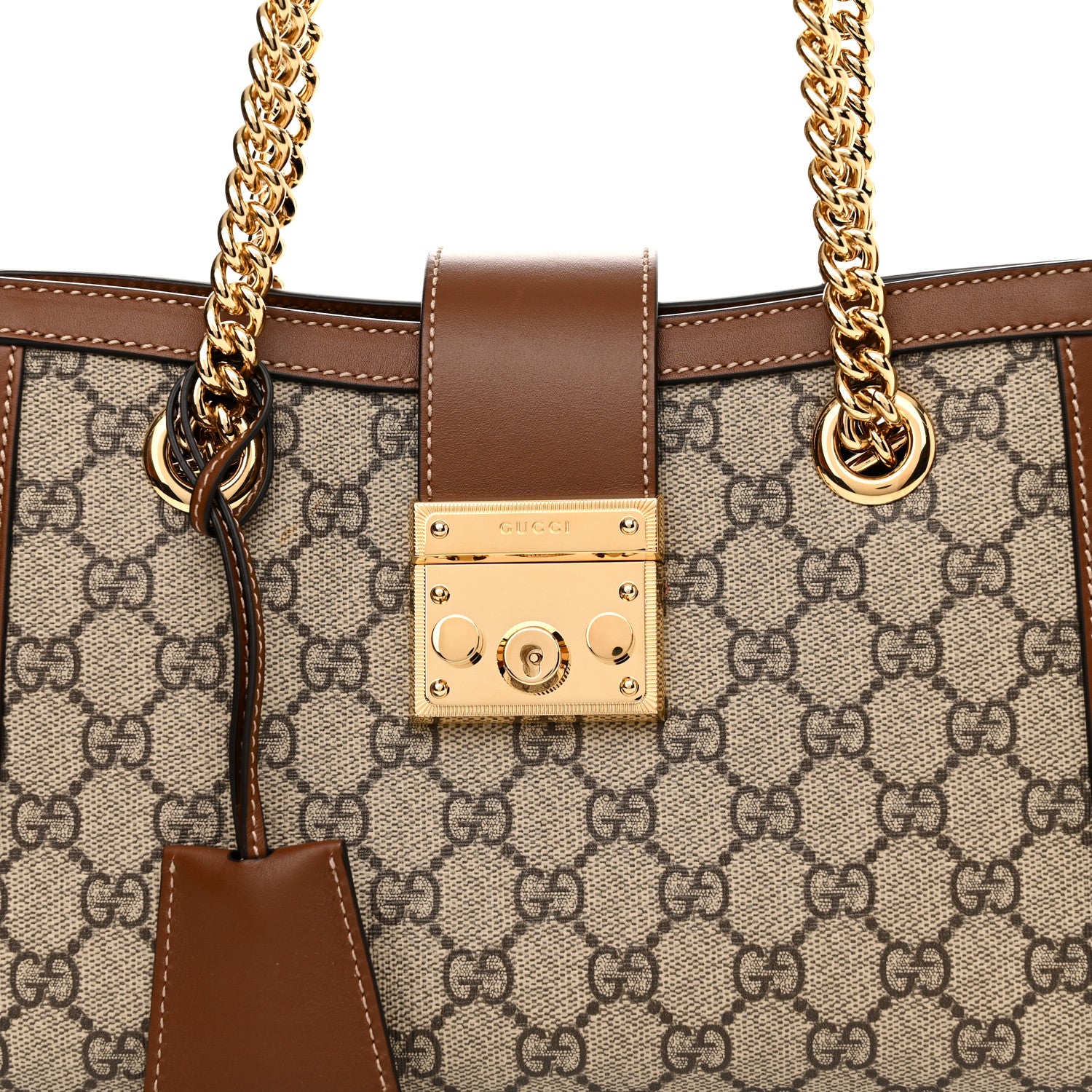 Gucci GG Supreme Monogram Calfskin Small Padlock Tote Beige Ebony Tuscany 8 of 11