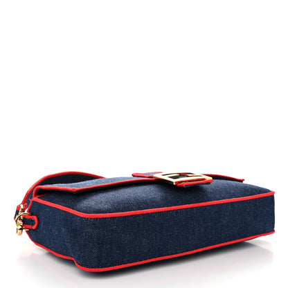Fendi Denim Large Baguette Blue Rosso 4 of 12