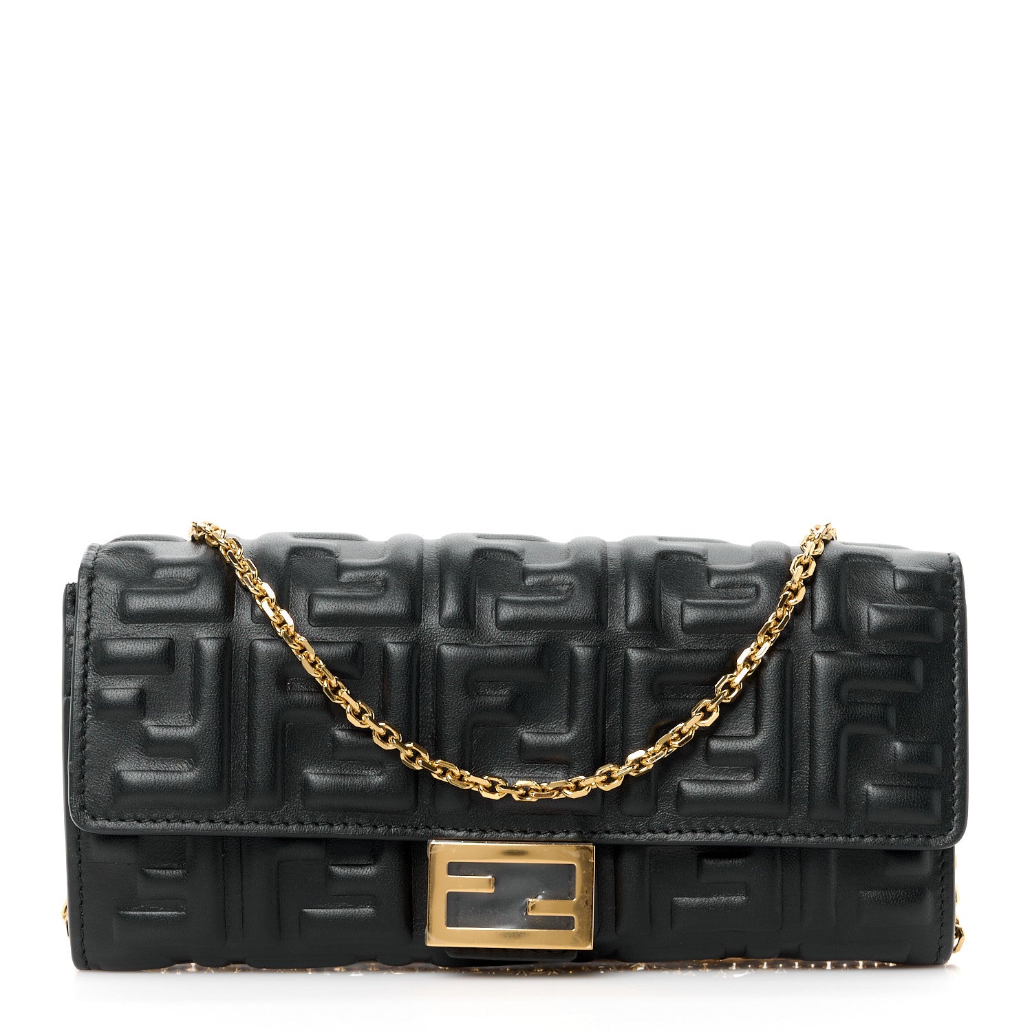 Fendi Nappa Matisse FF Embossed Continental Wallet On Chain Black 1 of 12