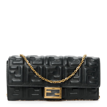 Fendi Nappa Matisse FF Embossed Continental Wallet On Chain Black 1 of 12