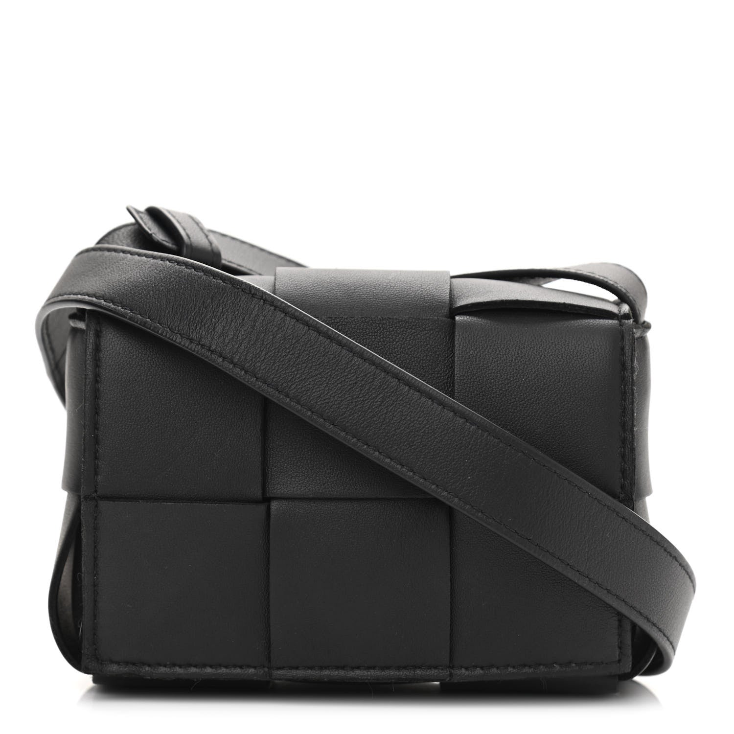 Bottega Veneta Lambskin Maxi Intrecciato Extra Mini Cassette Crossbody Bag Black 1 of 9