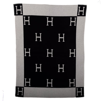 Hermes Wool Cashmere Signature Avalon Blanket Black 1 of 3