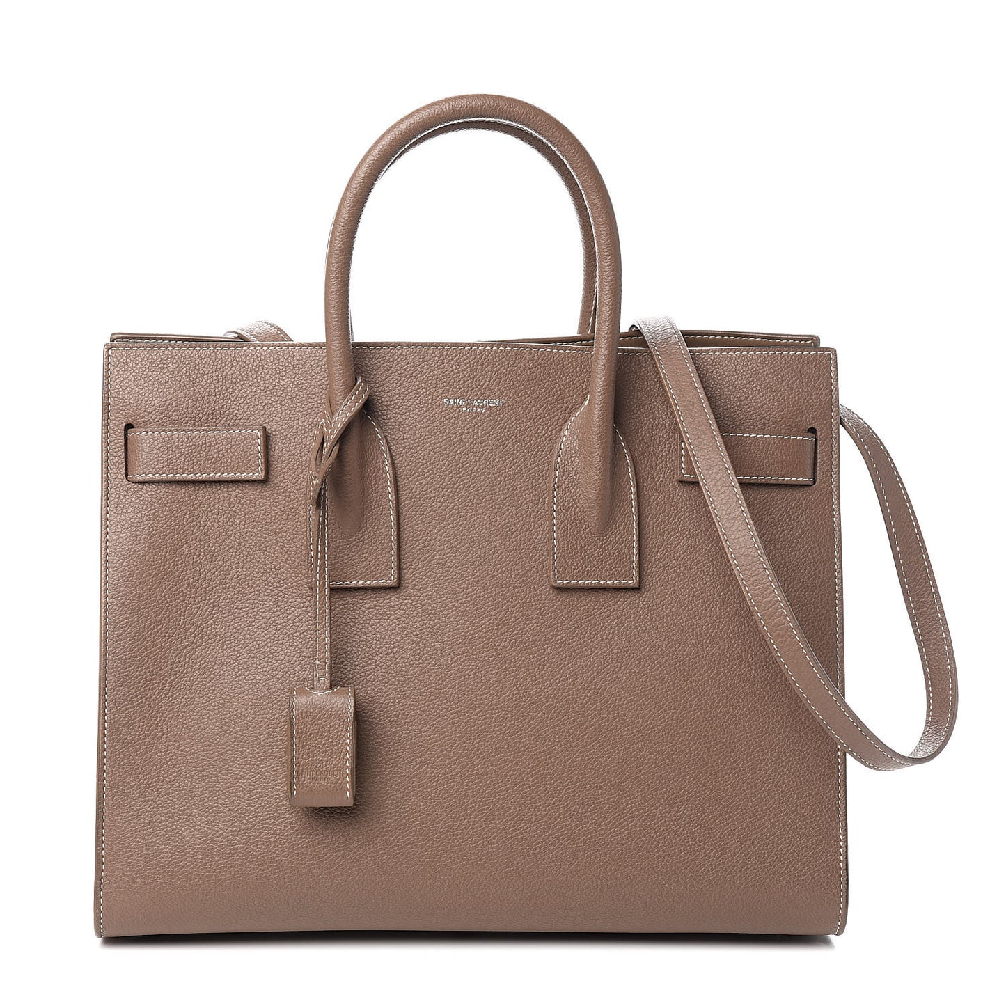 Grained Calfskin Topstitch Small Classic Sac De Jour Taupe