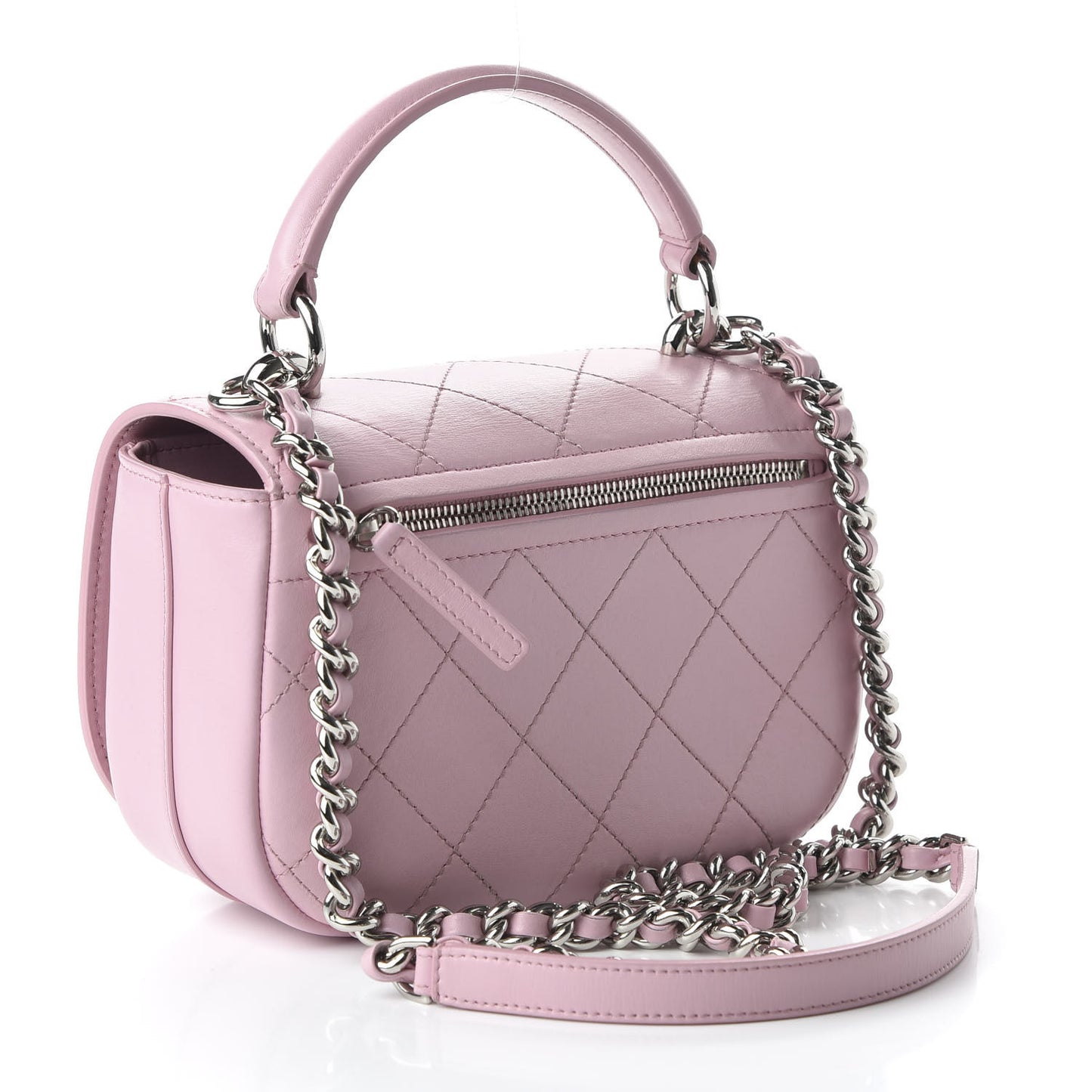 Calfskin Stitched Small Ring My Bag Flap Crossbody Pink