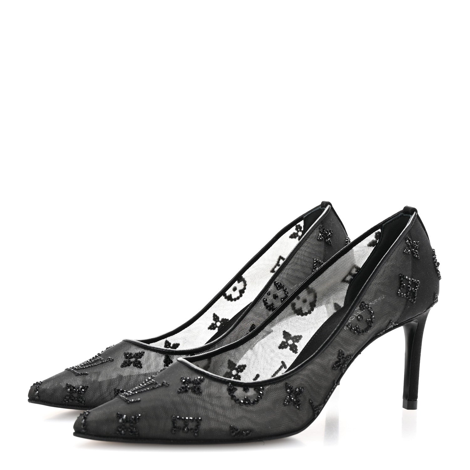 Louis Vuitton Monogram Mesh Strass Gala Pumps 35 Black 4 of 9