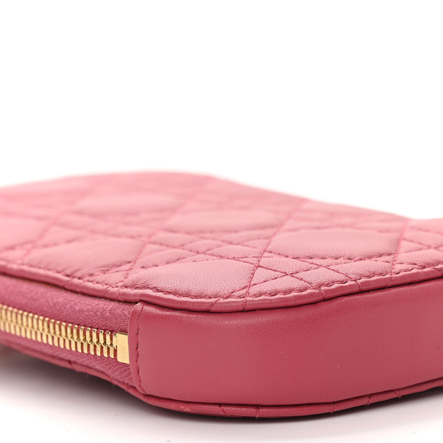Lambskin Cannage Lady Dior Phone Holder Strawberry Pink