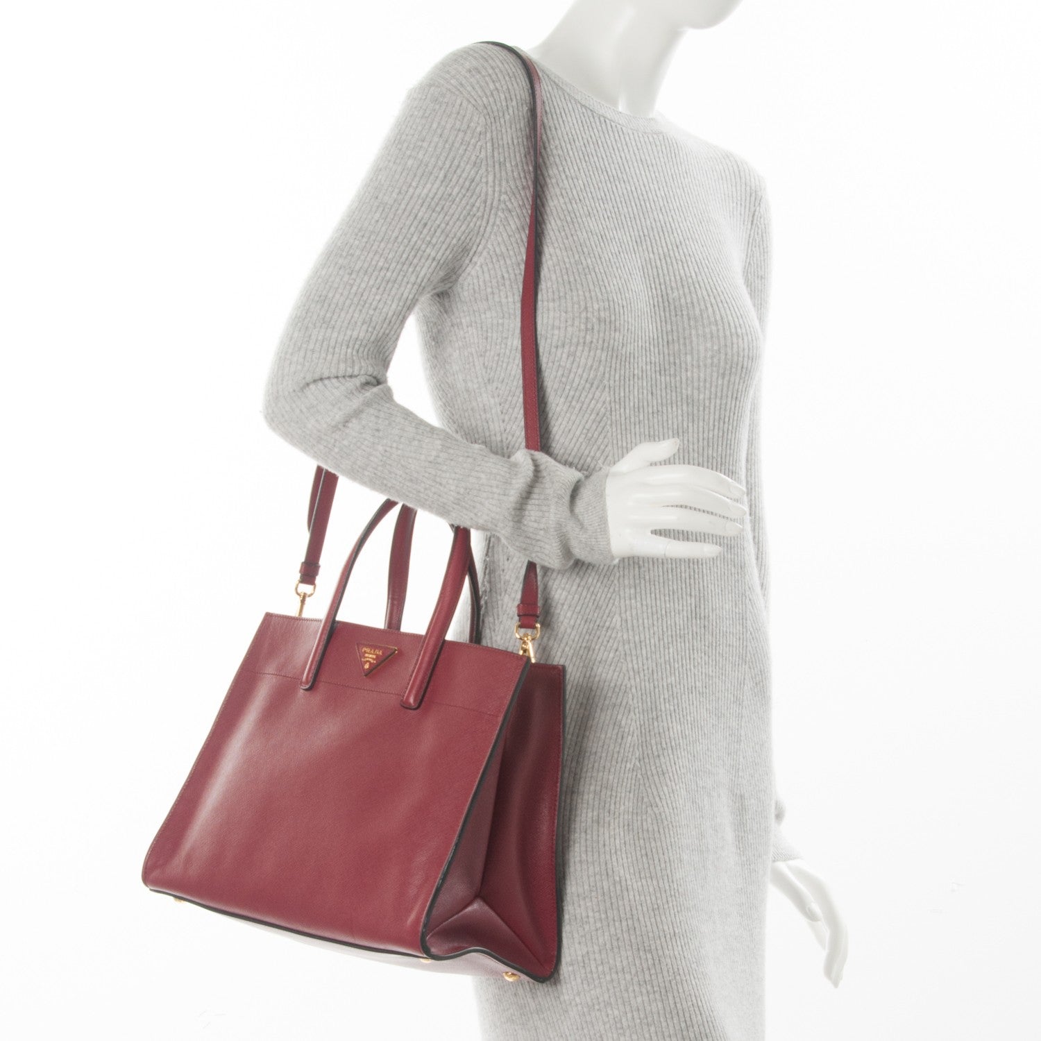 Prada Saffiano Soft Tote Cherry 2 of 7