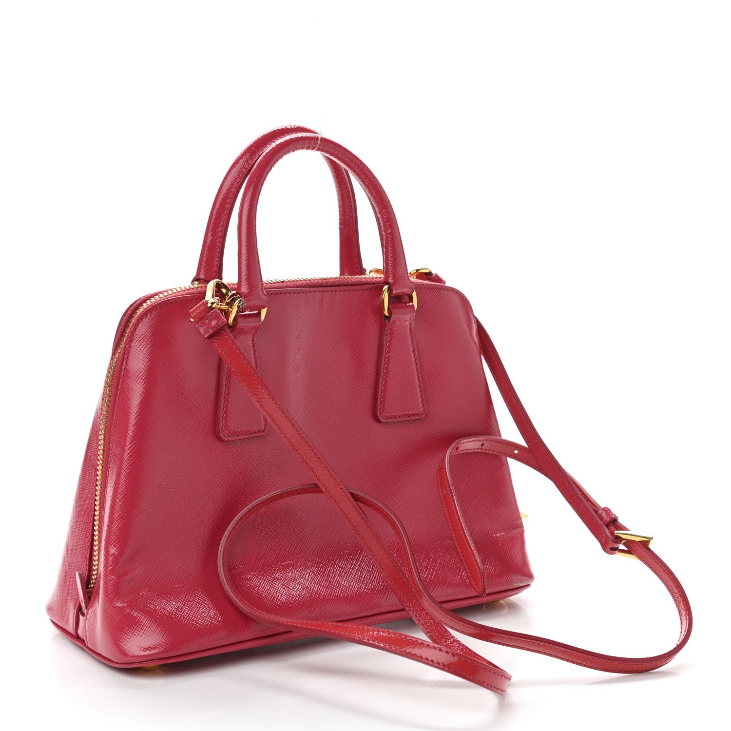 Prada Saffiano Vernice Small Promenade Tote Peonia 2 of 10