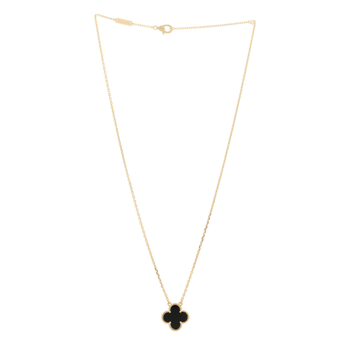 18K Yellow Gold Black Onyx Vintage Alhambra Pendant Necklace