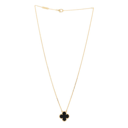 Van Cleef & Arpels 18K Yellow Gold Black Onyx Vintage Alhambra Pendant Necklace 3 of 5