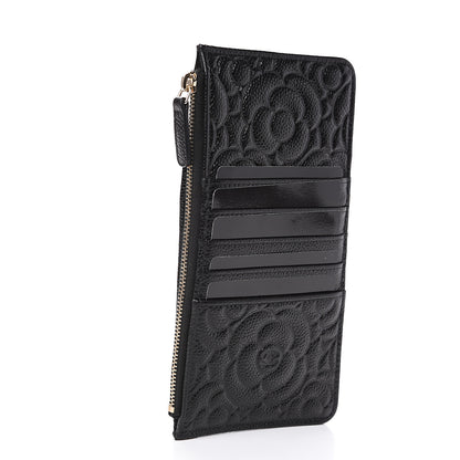 Chanel Caviar Camellia Embossed Classic Flat Wallet Pouch Black 2 of 7