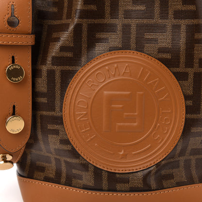 Fendi Glazed Fabric Vitello Grace F is Fendi FF 1974 Stamp Patch Grande Mon Tresor Bucket Bag Mogano Panna Nocciola 10 of 10
