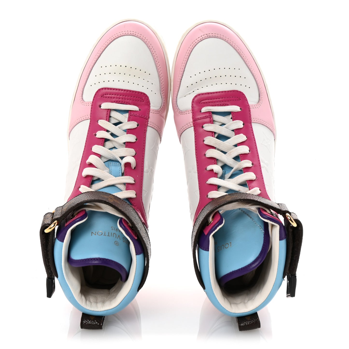 Calfskin Monogram Boombox Sneaker Boots 38.5 White Multicolor