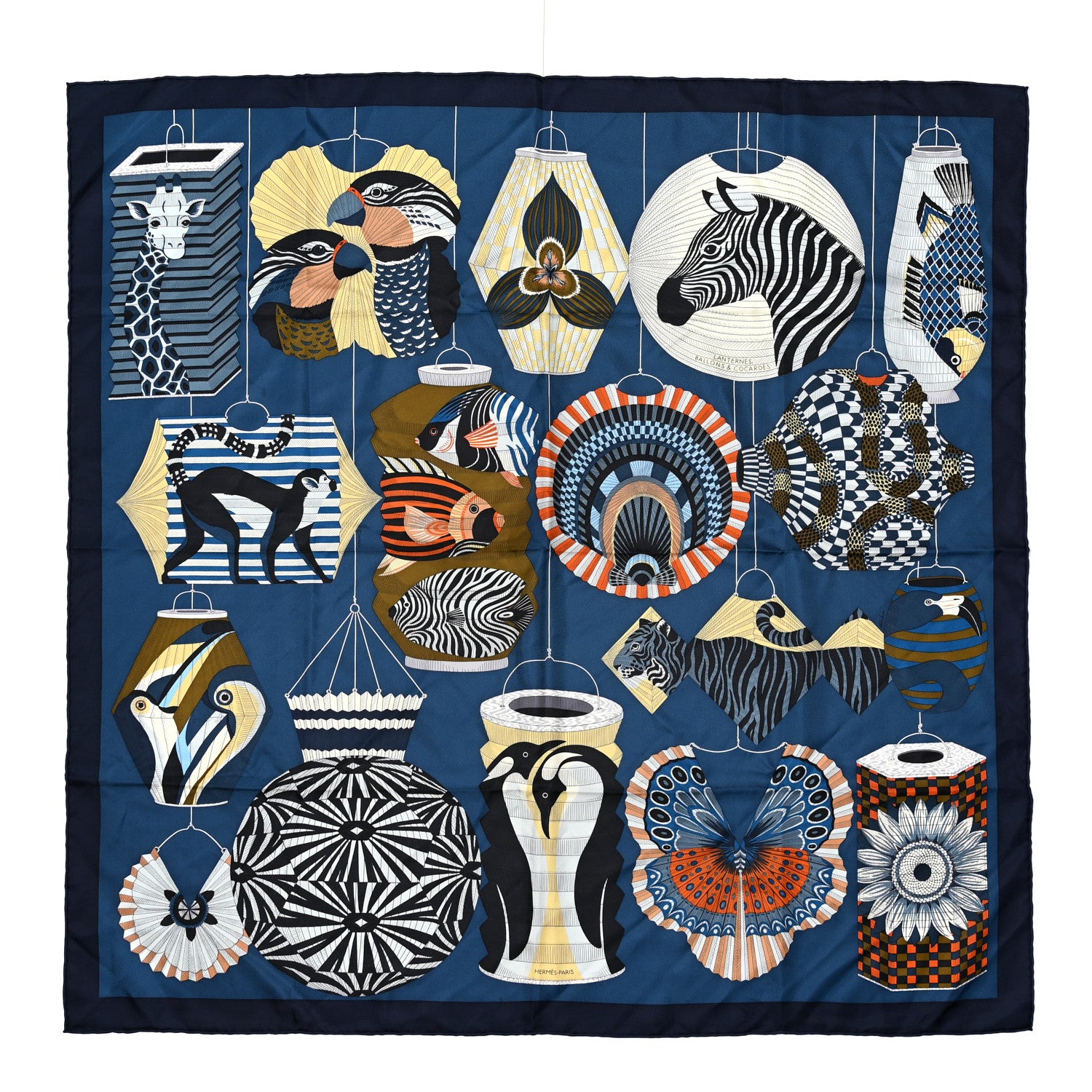Hermes Silk Lanternes Ballons et Cocardes Scarf 90 Marine Multicolor 1 of 5