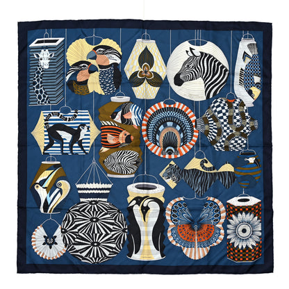 Hermes Silk Lanternes Ballons et Cocardes Scarf 90 Marine Multicolor 1 of 5