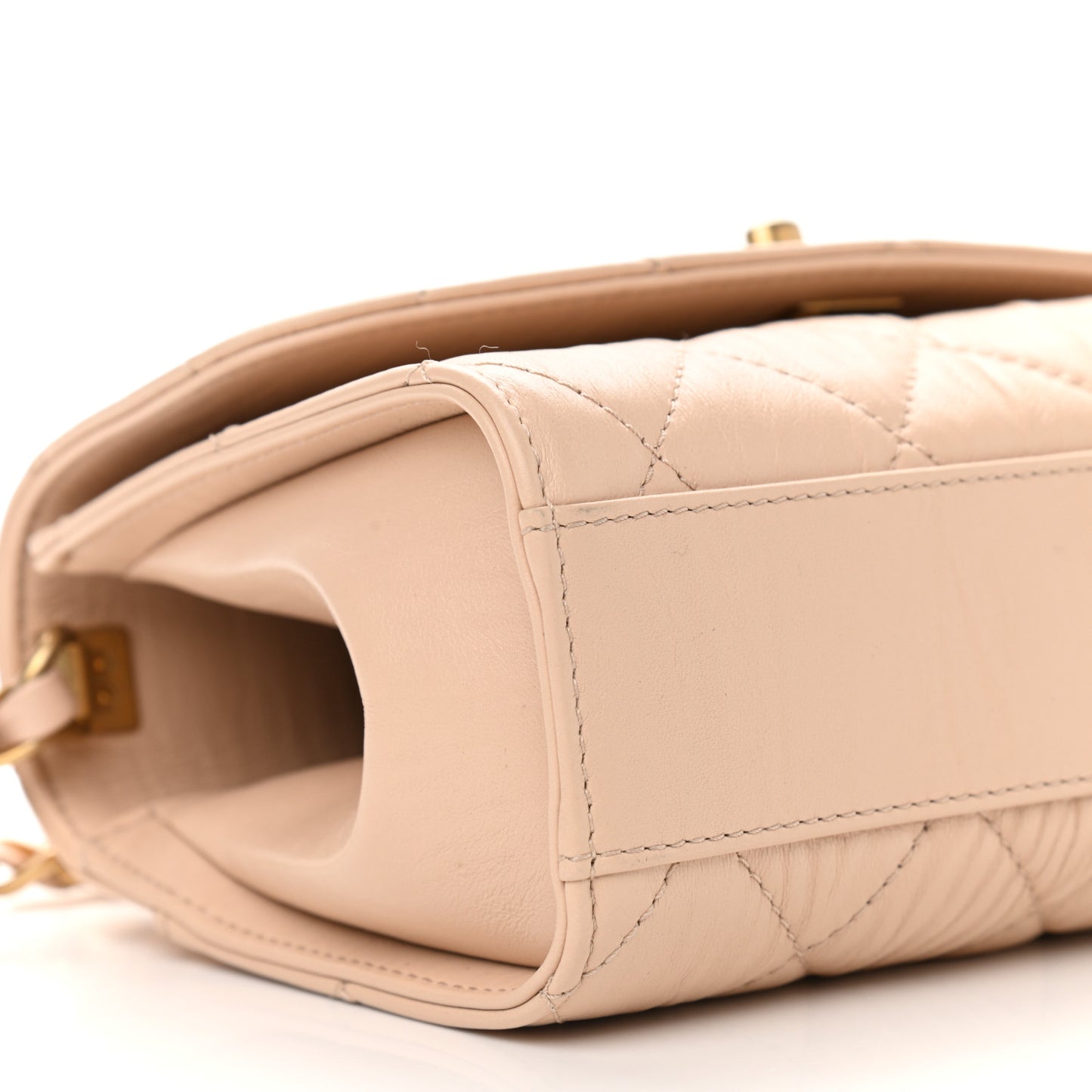 Crumpled Lambskin Quilted Mini CC Links Top Handle Flap Beige