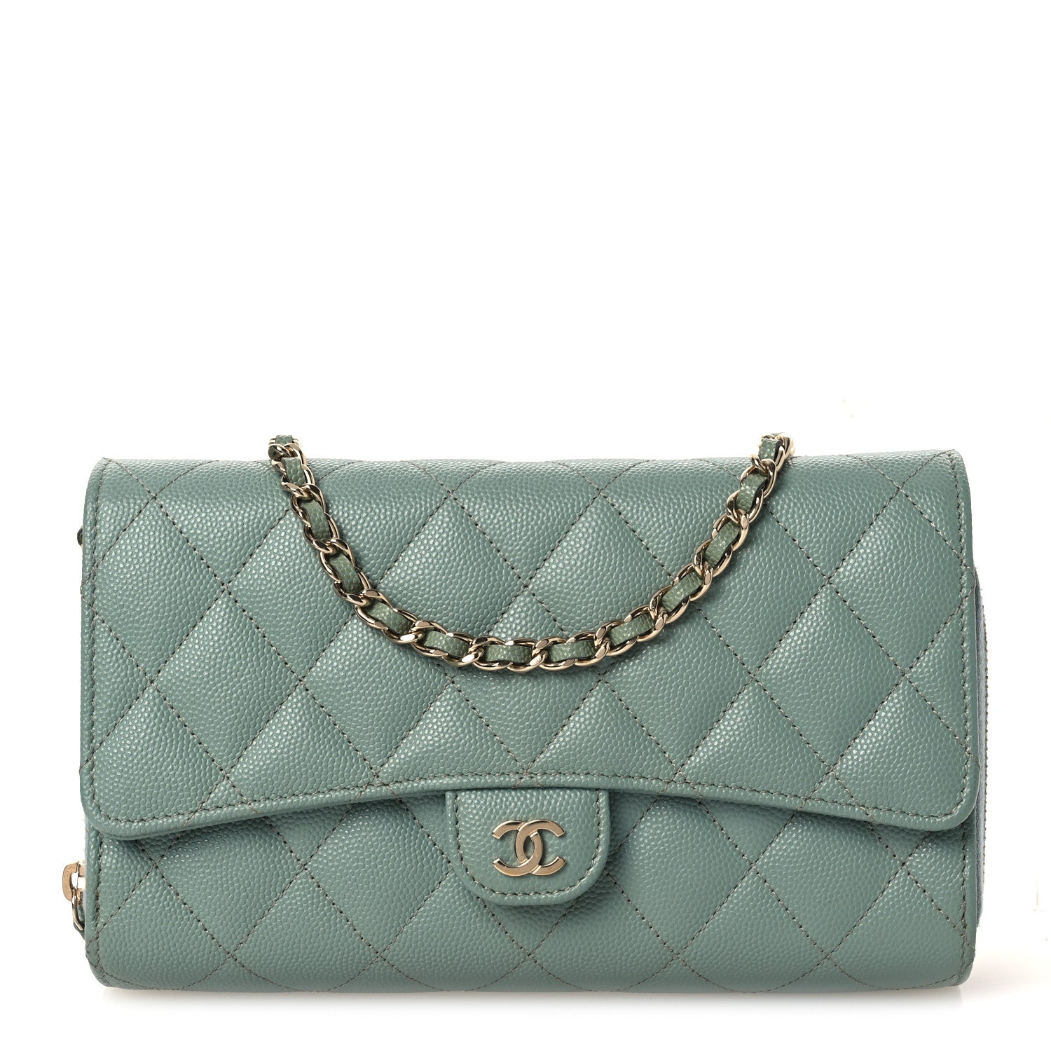 Chanel Caviar Quilted Phone Holder Wallet on Removable Chain Light Blue 1 of 18