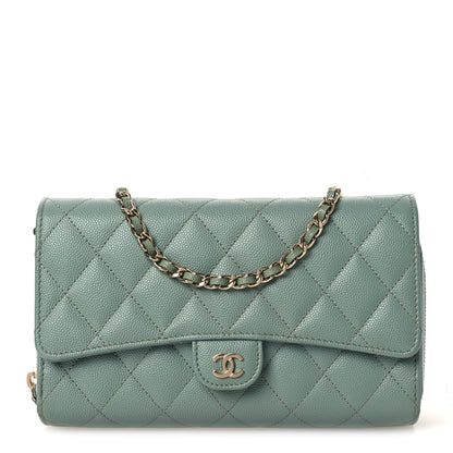 Chanel Caviar Quilted Phone Holder Wallet on Removable Chain Light Blue 1 of 18