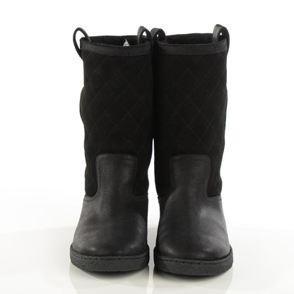 Chanel Suede Quilted High Boots 36.5 Black 2 of 8