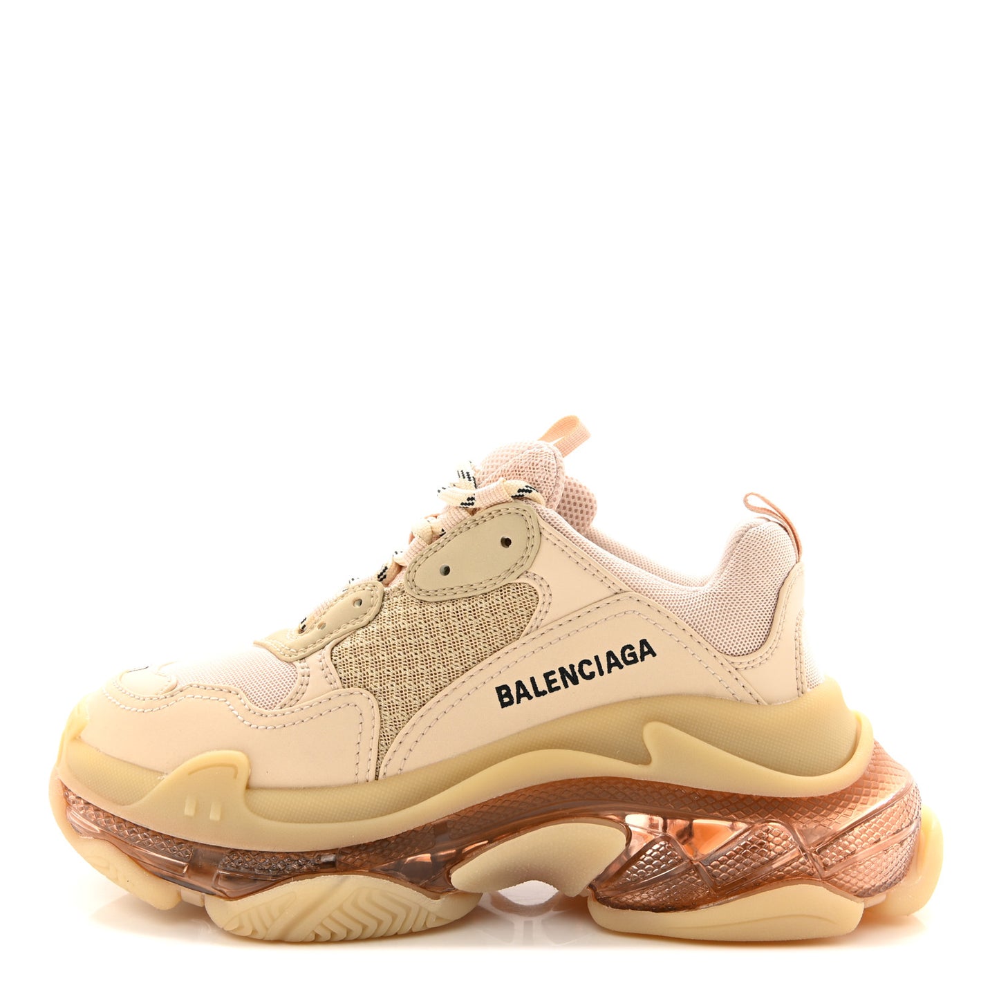 Fabric Mesh Clear Sole Womens Triple S Sneakers 37 Beige