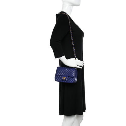 Chanel Lambskin Chevron Quilted Mini Square Flap Blue 2 of 11