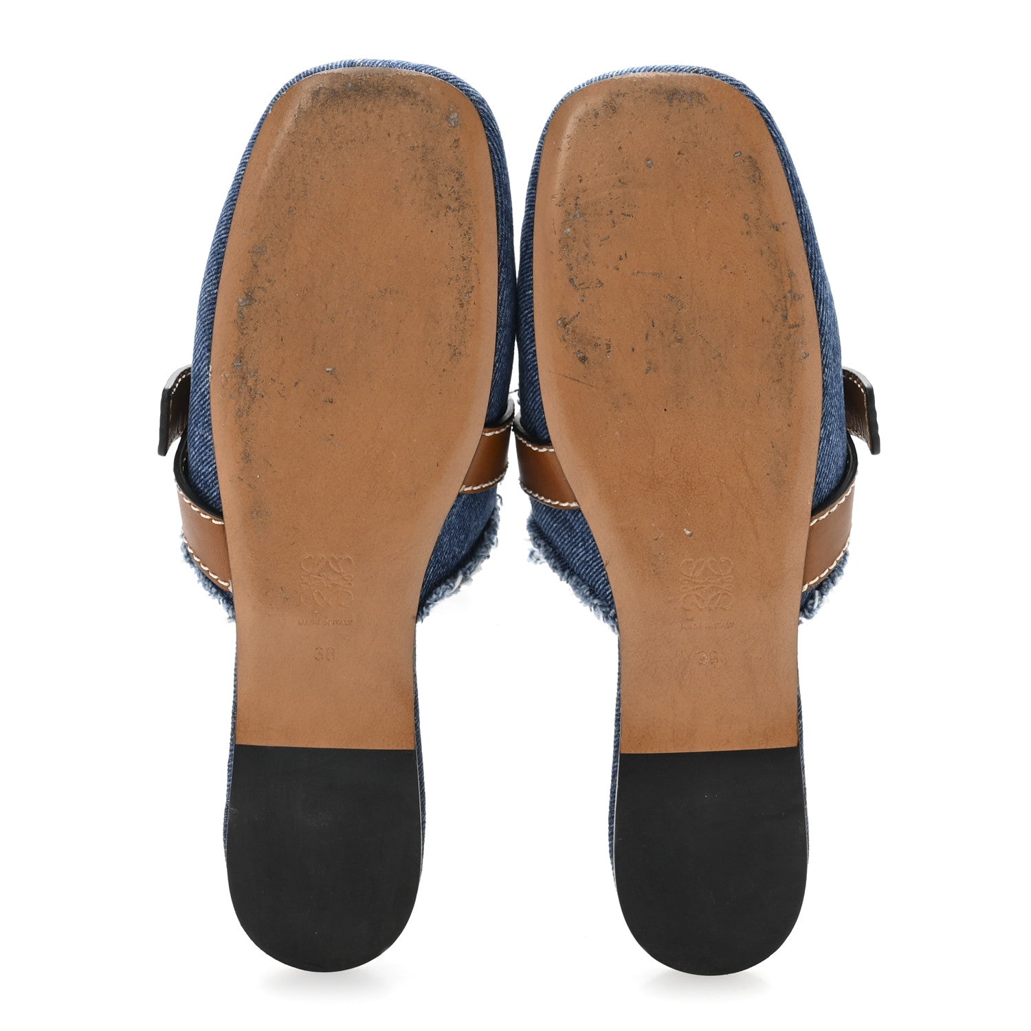 Loewe Washed Denim Calfskin Gate Mule Sandals 38 Blue Tan 6 of 9