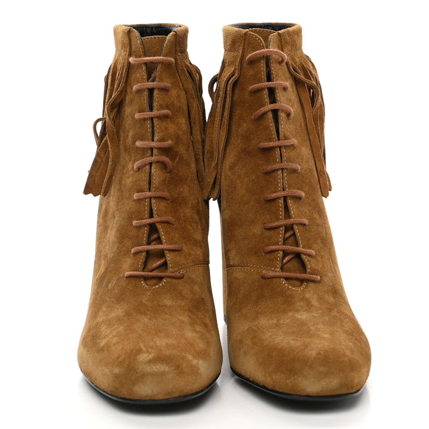 Saint Laurent Suede Babies 90 Fringe Ankle Boots 37 Light Tan 2 of 9