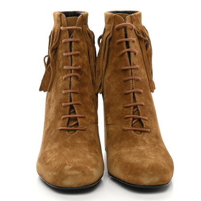 Saint Laurent Suede Babies 90 Fringe Ankle Boots 37 Light Tan 2 of 9