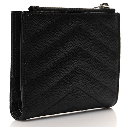Saint Laurent Grain De Poudre Matelasse Chevron Monogram Zipped Card Case Black 3 of 8