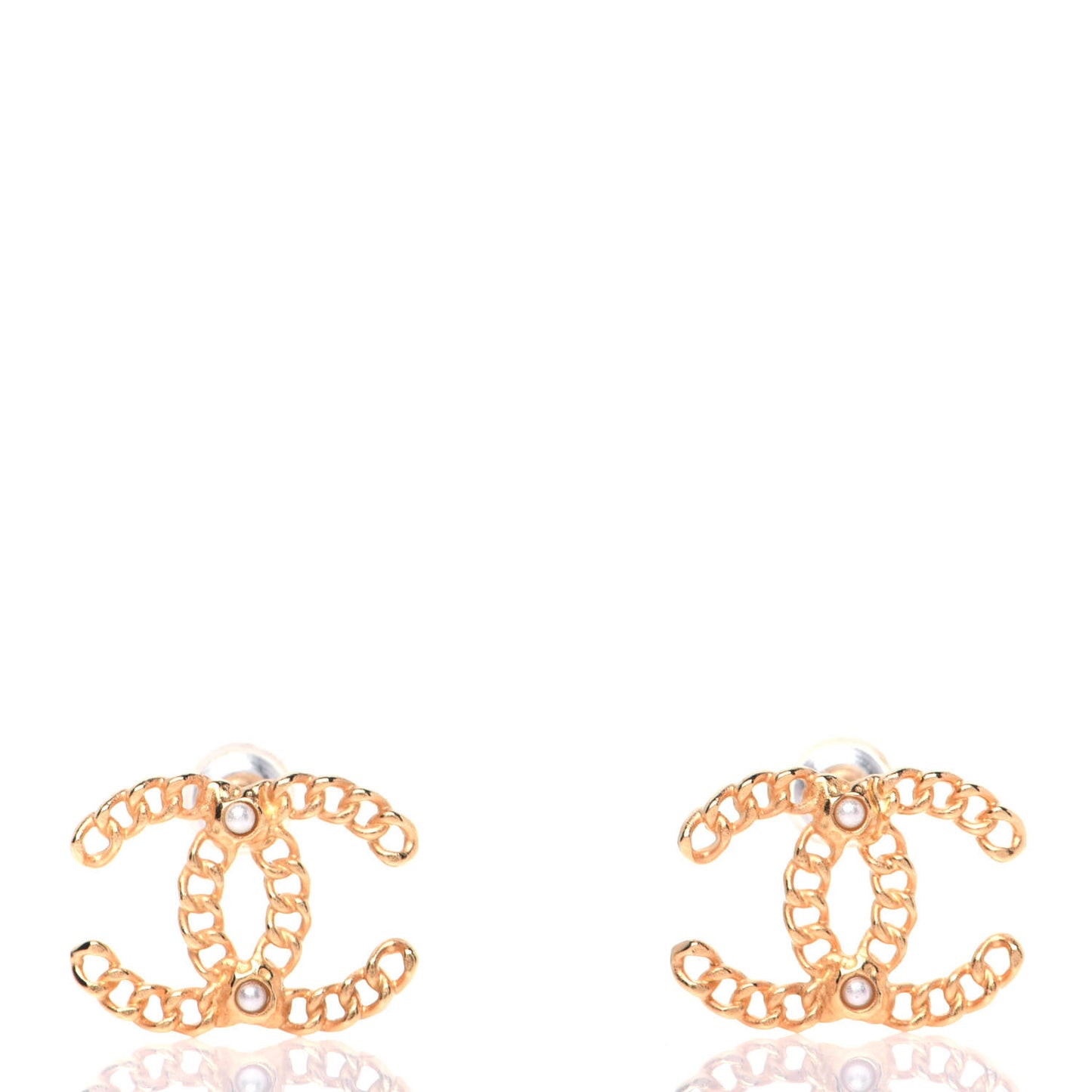 Chain Pearl CC Earrings Gold