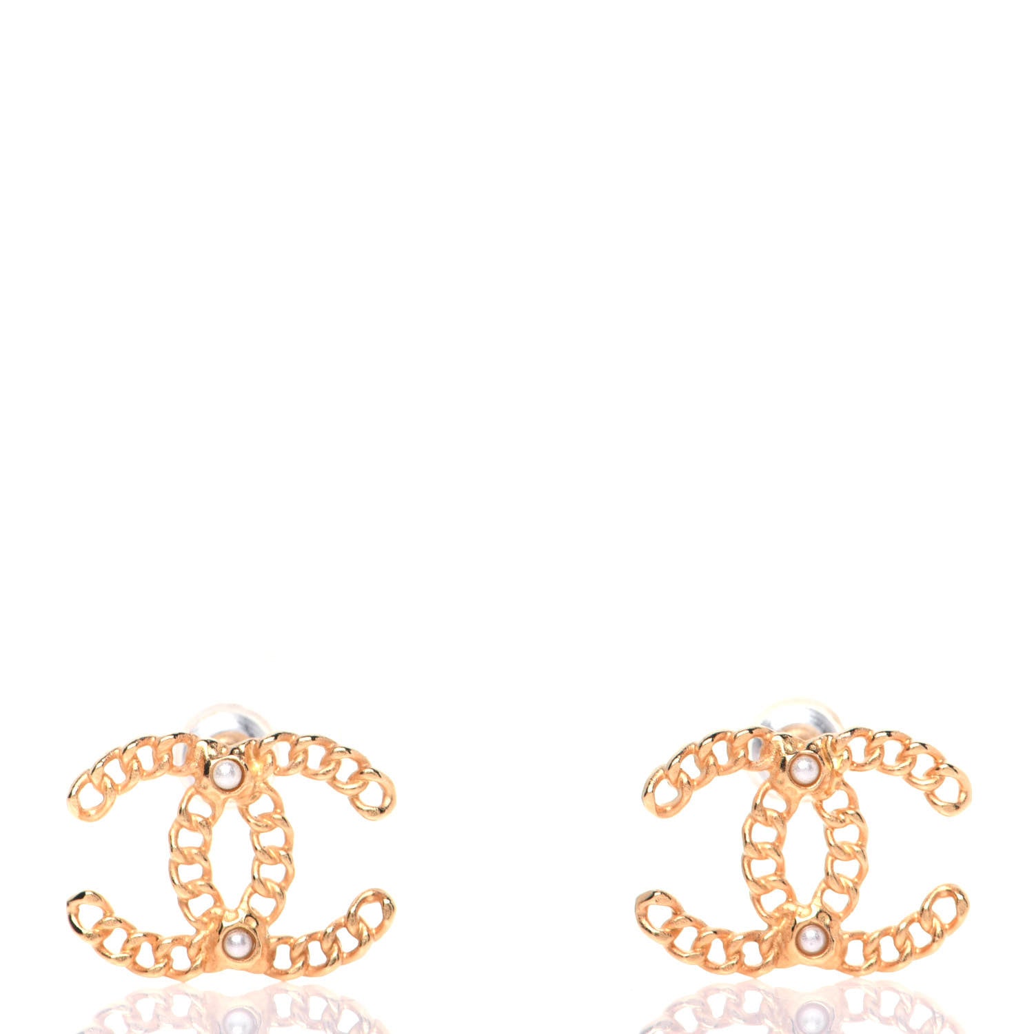 Chanel Chain Pearl CC Earrings Gold 1 of 6