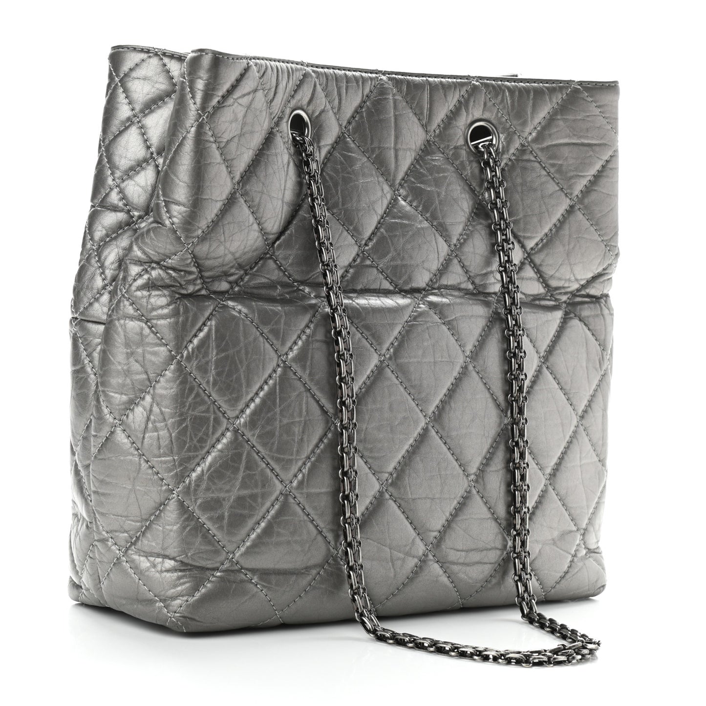 Metallic Aged Calfskin Quilted Reissue 2.55 Tote Dark Grey